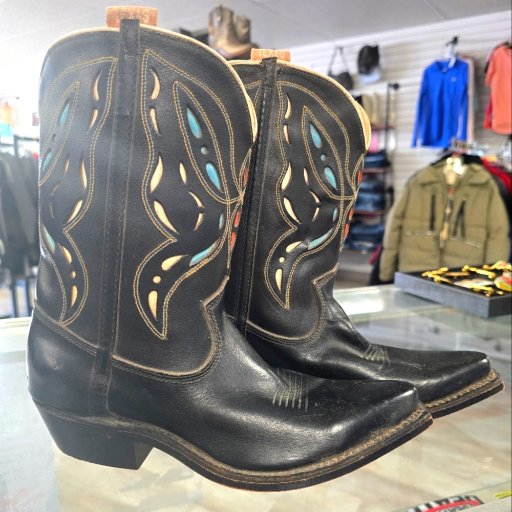VINTAGE Girls leather butterfly boots Texas Leather Brand